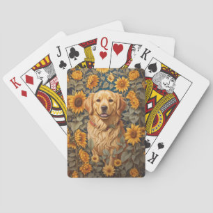 Gouden Retriever Hond Op Zonnebloemenveld Pokerkaarten