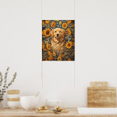 Gouden Retriever Hond Op Zonnebloemenveld Poster (Keuken)