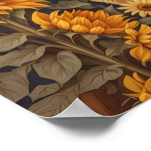 Gouden Retriever Hond Op Zonnebloemenveld Poster (Hoek)