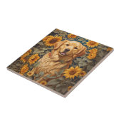 Gouden Retriever Hond Op Zonnebloemenveld Tegeltje (Zijkant)
