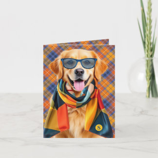 Gouden Retriever Hond Oranje Gekleed Monogram Kaart