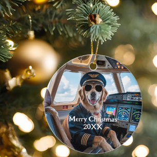 Gouden Retriever Hond Piloot Grappige Kerstmis  Keramisch Ornament