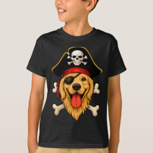 Gouden Retriever Hond Piraat Jolly Roger Vlag T-shirt