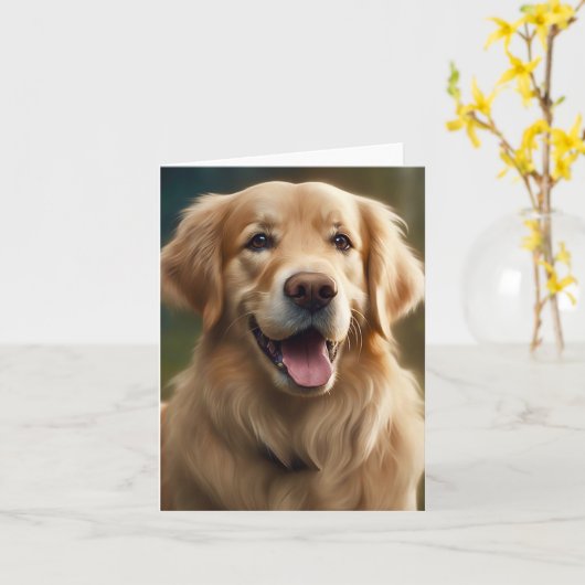 Gouden Retriever Hond Portret Pose Blank Groet Kaart (Gele Bloem)