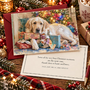 Gouden Retriever Hond Presenteert Kerstmis Feestdagenkaart