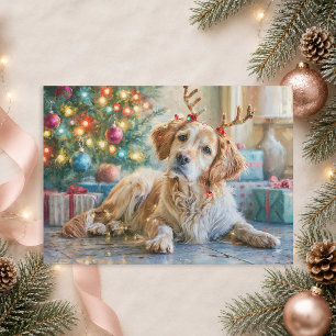 Gouden Retriever Hond Rendier Geweien Kerstmis  Feestdagenkaart