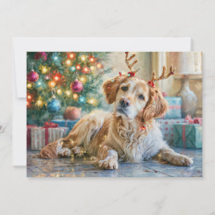 Gouden Retriever Hond Rendier Geweien Kerstmis  Feestdagenkaart