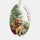 Gouden Retriever Hond Rieten Mand Kerstmis Keramisch Ornament (Links)