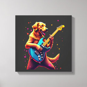 Gouden Retriever hond speelt elektrische gitaar Ro Canvas Afdruk
