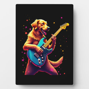 Gouden Retriever hond speelt elektrische gitaar Ro Fotoplaat