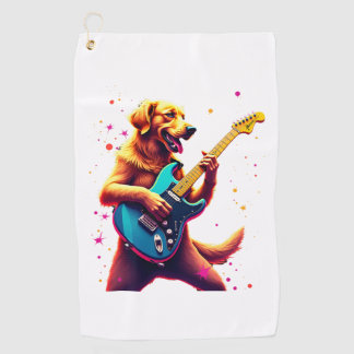 Gouden Retriever hond speelt elektrische gitaar Ro Golfhanddoek