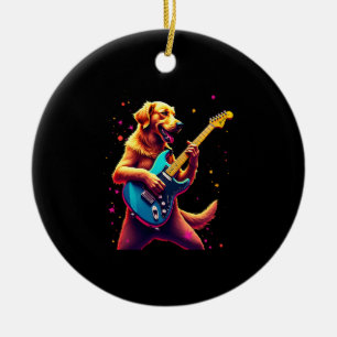 Gouden Retriever-hond speelt elektrische gitaar Ro Keramisch Ornament