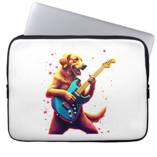 Gouden Retriever-hond speelt elektrische gitaar Ro Laptop Sleeve