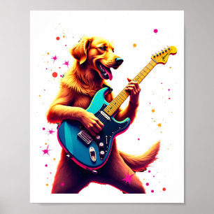 Gouden Retriever hond speelt elektrische gitaar Ro Poster