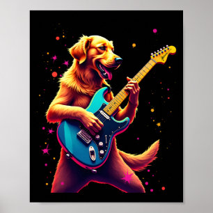 Gouden Retriever-hond speelt elektrische gitaar Ro Poster