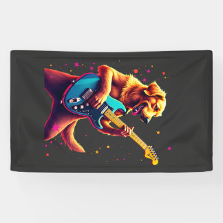 Gouden Retriever hond speelt elektrische gitaar Ro Spandoek