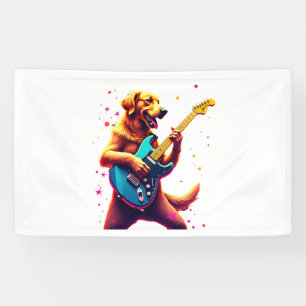 Gouden Retriever-hond speelt elektrische gitaar Ro Spandoek