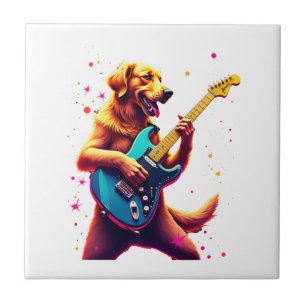 Gouden Retriever hond speelt elektrische gitaar Ro Tegeltje