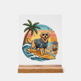 Gouden Retriever Hond Surft Surfplank Zonsondergan Acryl Bord