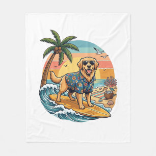 Gouden Retriever Hond Surft Surfplank Zonsondergan Fleece Deken