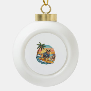Gouden Retriever Hond Surft Surfplank Zonsondergan Keramische Bal Ornament