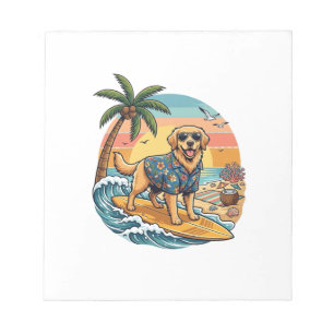 Gouden Retriever Hond Surft Surfplank Zonsondergan Notitieblok