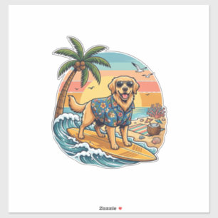 Gouden Retriever Hond Surft Surfplank Zonsondergan Sticker