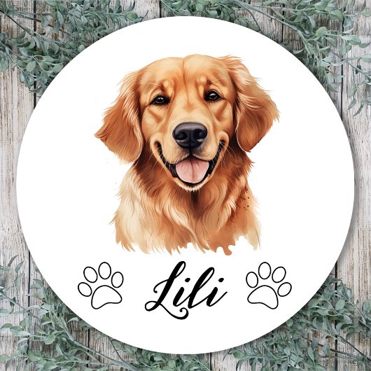 Gouden Retriever Hond Tekening Gepersonaliseerd Ronde Sticker