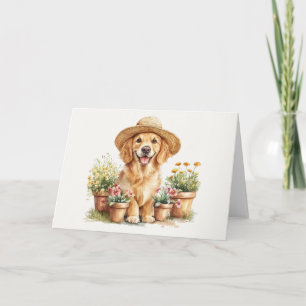 Gouden Retriever Hond Tuinieren Bloempotten Kaart