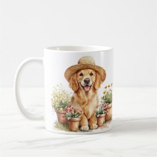 Gouden Retriever Hond Tuinieren Bloempotten Koffiemok