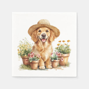 Gouden Retriever Hond Tuinieren Bloempotten Servet