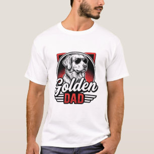 Gouden Retriever Hond Vader Retro Zonnebril Badge T-shirt