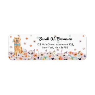 Gouden Retriever hond vlinderdas en lente bloemen Etiket