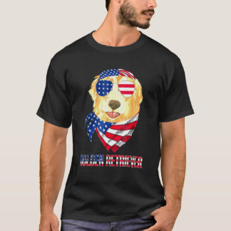 Gouden Retriever Hond Zonnebril Amerikaanse Vlag 4 T-shirt