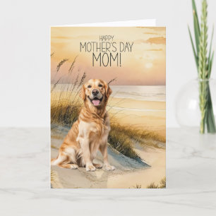 Gouden Retriever Hond Zonsondergang Strand Moederd Feestdagen Kaart