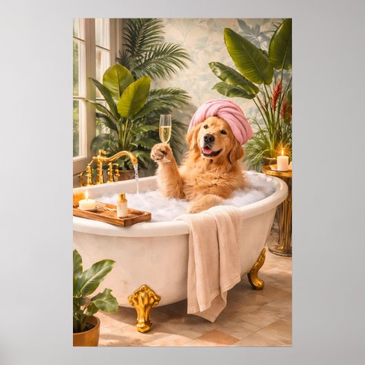 Gouden Retriever-hondbadposter, Grappige dierenspa Poster (Voorkant)