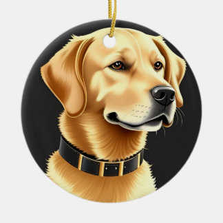 Gouden Retriever Honden Met Een Leren Halsband Keramisch Ornament