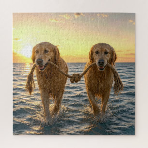Gouden Retriever Honden met Geknoopte Touw Legpuzzel