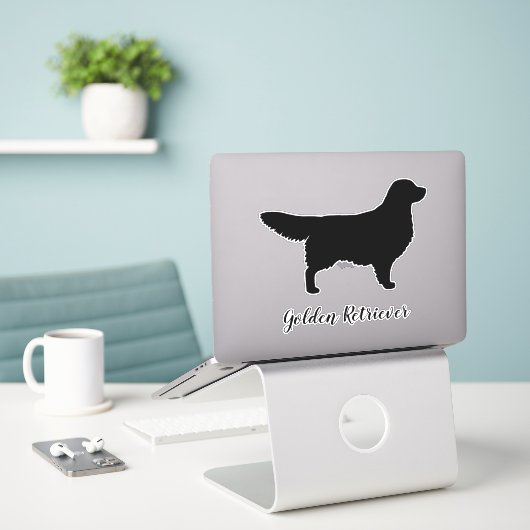 Gouden Retriever Honden Silhouet Vinyl Sticker (Laptop op bureau)