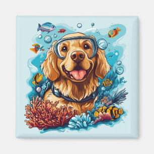 Gouden Retriever Honden Snorkelen Koraalrif Magneet