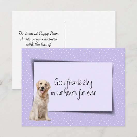 Gouden Retriever Huisdier Verlies Van Dierenarts Briefkaart (Voorkant / Achterkant)