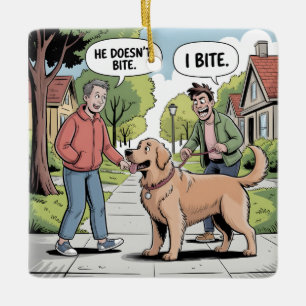 Gouden Retriever Ik Bijt Grappige Cartoon Keramisch Ornament