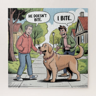 Gouden Retriever Ik Bijt Grappige Cartoon Legpuzzel