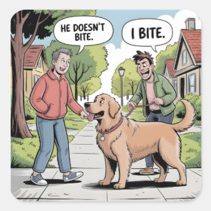 Gouden Retriever Ik Bijt Grappige Cartoon Vierkante Sticker