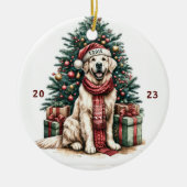 Gouden Retriever Illustratie Kerstboom Decor Keramisch Ornament (Voorkant)