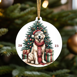 Gouden Retriever Illustratie Kerstboom Decor Keramisch Ornament