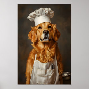 Gouden Retriever In Chefs Hoed Poster, Huisdier Pr Poster