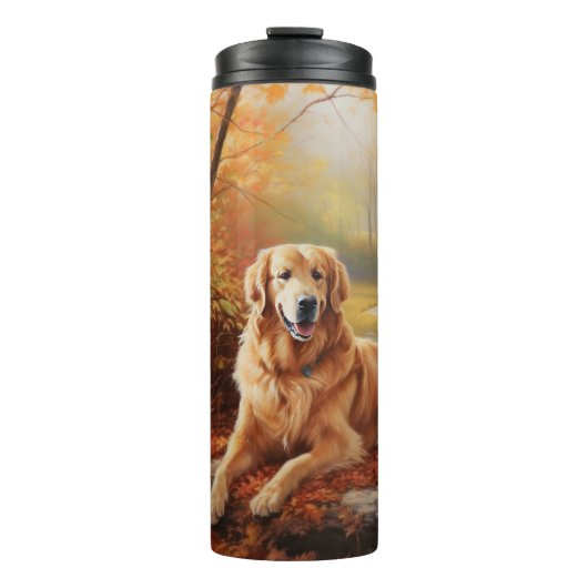 Gouden Retriever in de herfstbladeren inspireren Thermosbeker (Voorkant)