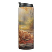 Gouden Retriever in de herfstbladeren inspireren Thermosbeker (Geroteerd rechts)
