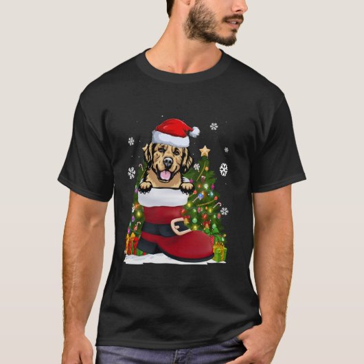 Gouden Retriever in de schoen Santa Hat Kerstmis S T-shirt (Voorkant)